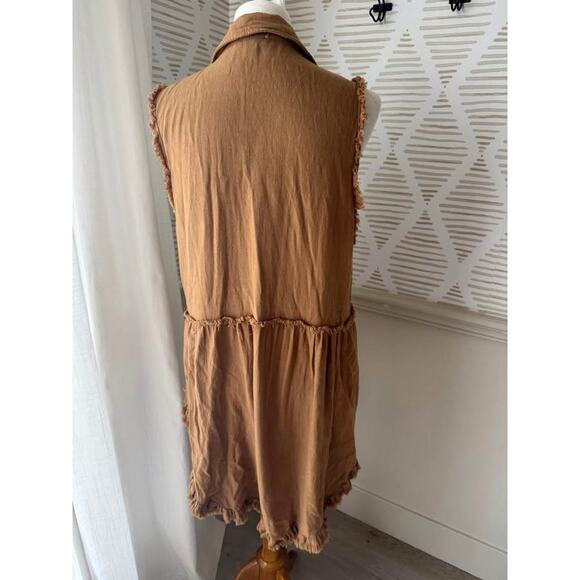 Umgee Women’s Small Brown and Leopard Print Linen Blend Tunic Top - Picture 4 of 6